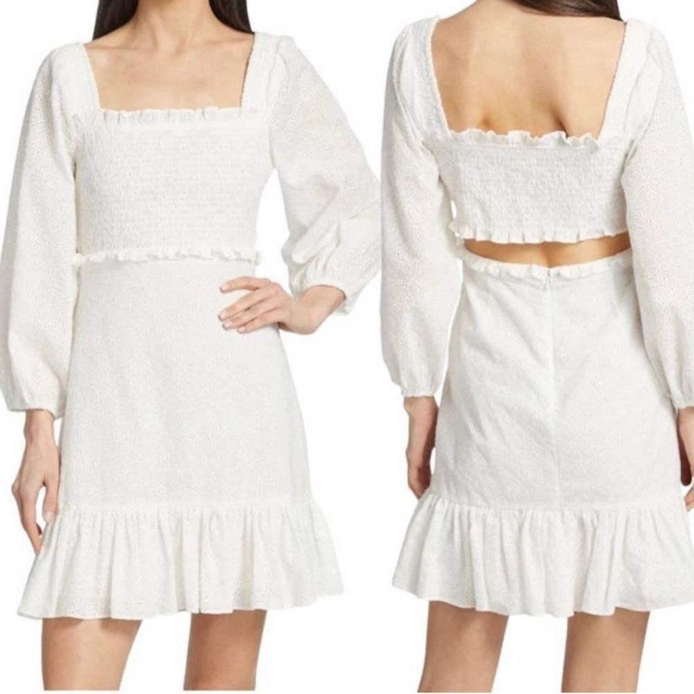 Veronica Beard Off-Shouler Denise Eyelet Mini Dress, sz 4. White Off White boho